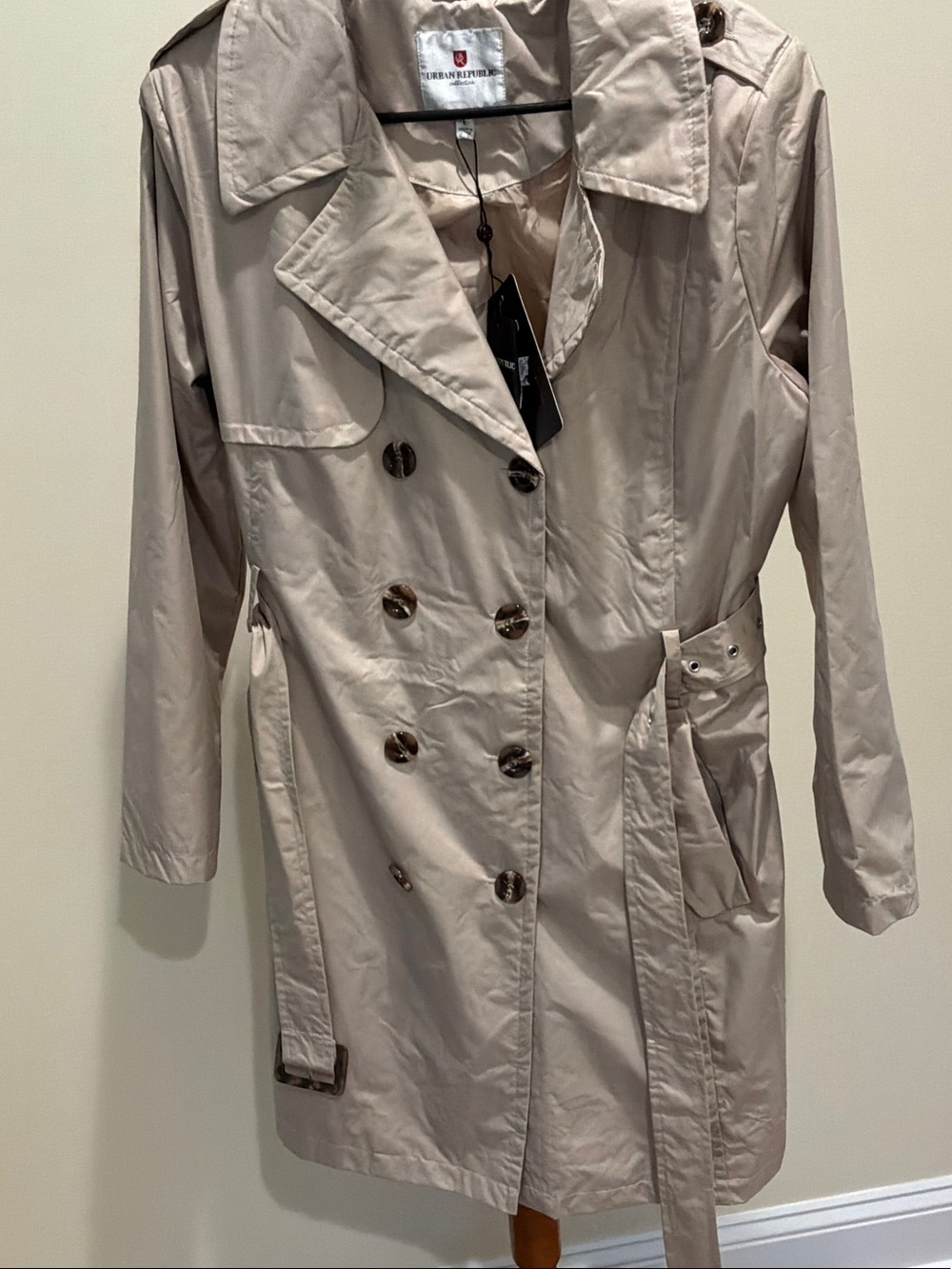 Urban Republic Women's Double-Breasted Trench Coat - Light Beige size L